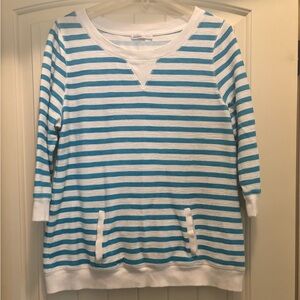 Talbots Hello Saturday Blue Striped 3/4 Sleeve Shirt Terrycloth